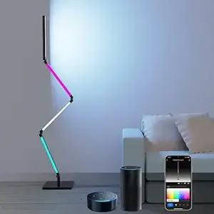 Taykoo Modern DIY Shape RGB Corner Floor Lamp, Black Aluminum, 69 Inch, 1200 Lumen, App & Voice Control