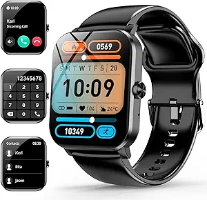Smart Watch, 1.85" Smartwatch for Men Women (Answer/Make Call), Heart Rate, Sleep Monitor, Pedometer, Spo2, Activity Tracker, IP68 Waterproof Fitness Watch for Android iOS (Black)