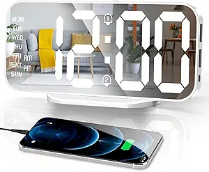 Alarm Clocks for Bedrooms, Slim LED Mirror Digital Alarm Clock