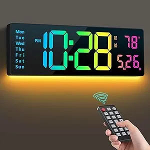 Digital Wall Clock 16", Wall Clocks with 11 RGB Colors
