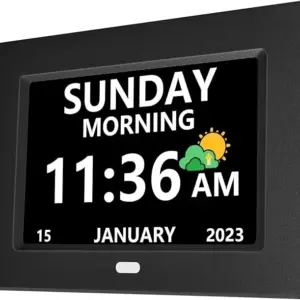 7 Inch Digital Clock with Day and Date for Elderly Alzheimer's Dementia Clock Customizable Alarms and Medicine Reminders 3 Display Modes Large Font Digital Alarm Clock for Seniors Black
